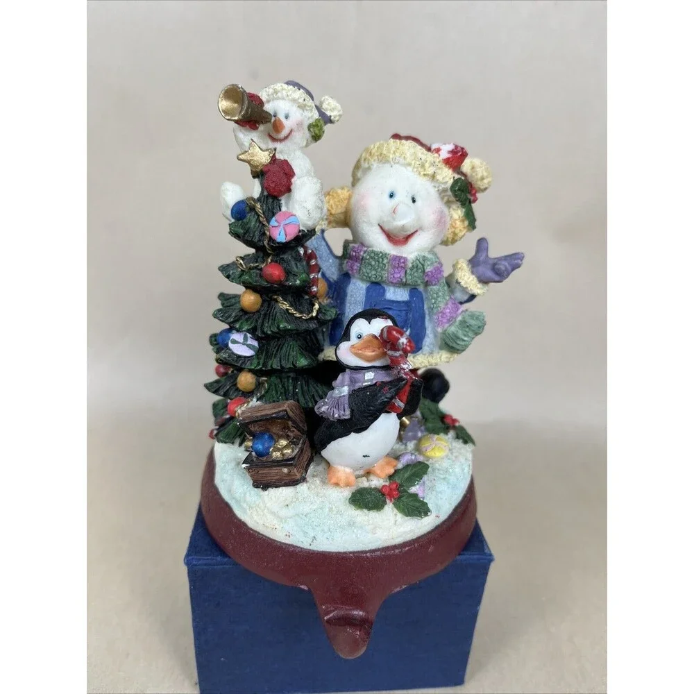 2‎ VTG Cast Iron Christmas Stocking Hangers- Santa Penguin, Snowman Penguin